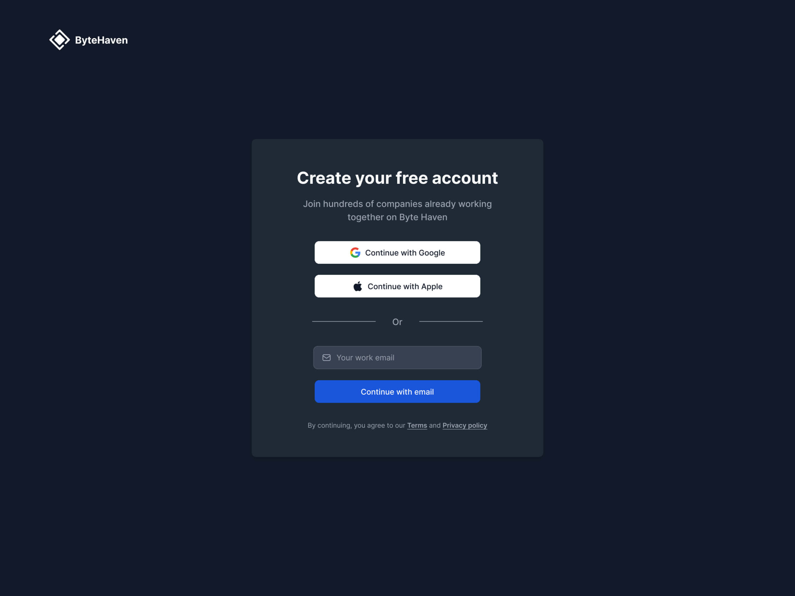 Create an account- Dashboard screen